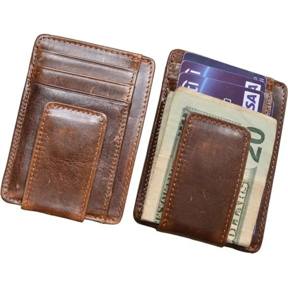 Money Clip RFID Front Pocket Wallet Men Leather Slim Minimalist Wallet,Brown‎